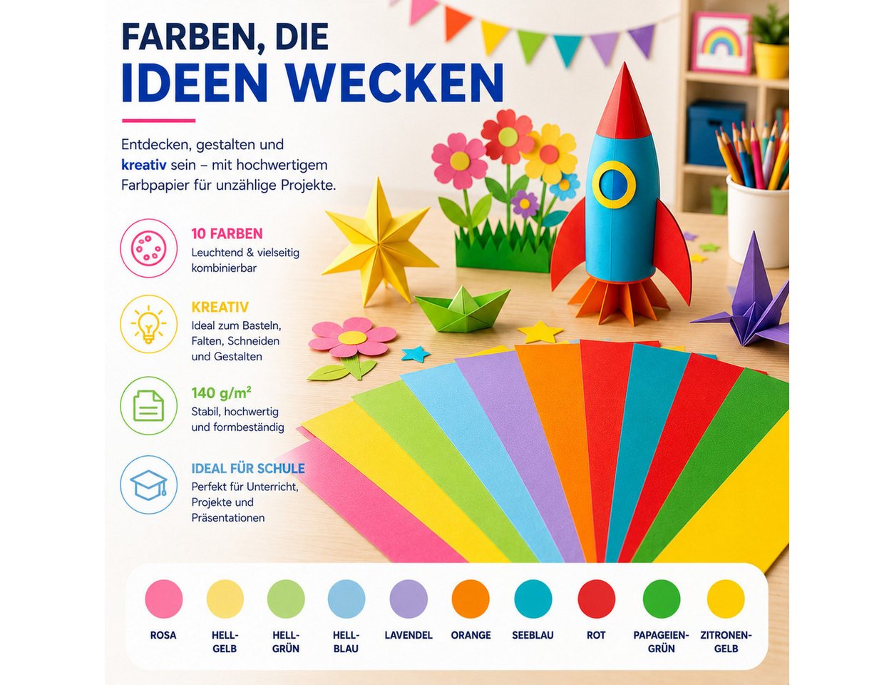 DIYtastic Bastelkartonpapier 100x Papier bunt - 140 g/m² - Bastelpapier & Buntpapier Bild 5
