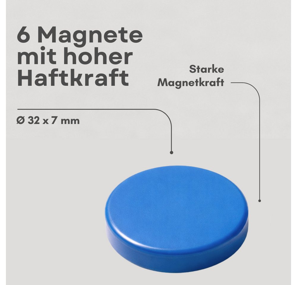 MaajeeKuto Magnet Haftmagnete Ø32x7 mm blau – starke Pinboard Magnete 6 Stück (1-St) Bild 2