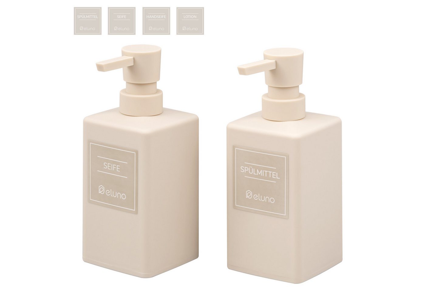 eluno Seifenspender 2er Set mit Soft-Touch Oberfläche, (2-tlg), inkl. wasserfeste Hinweisaufkleber Bild 2