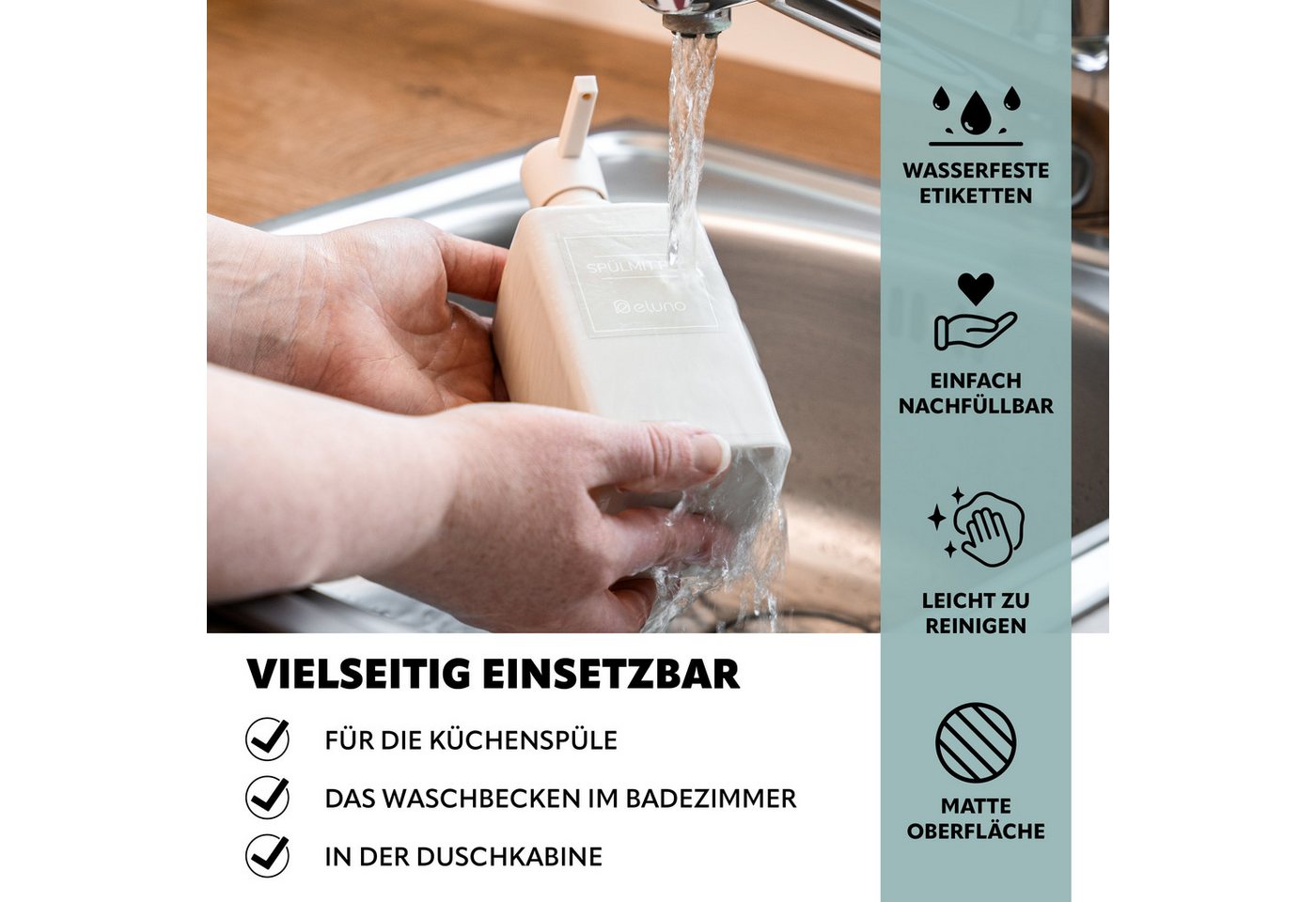 eluno Seifenspender 2er Set mit Soft-Touch Oberfläche, (2-tlg), inkl. wasserfeste Hinweisaufkleber Bild 5