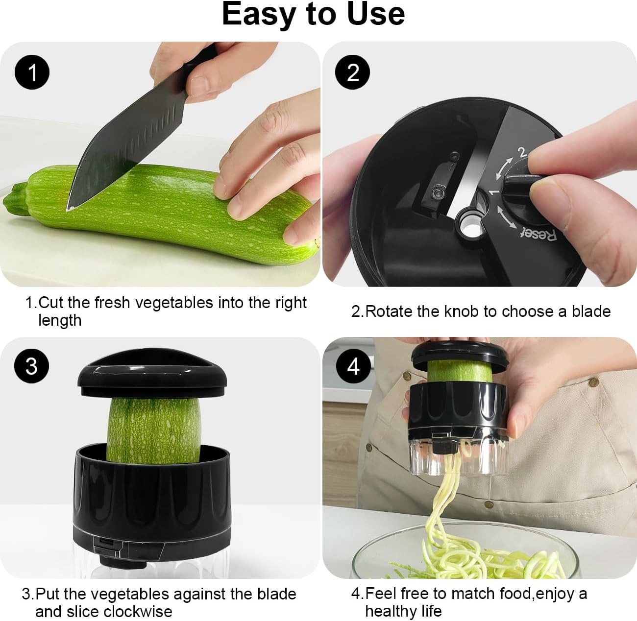 FELIXLEO Gemüsehobel 3-in-1 Gemüsespiralschneider, verstellbar, für Zucchini, Karotten Bild 4