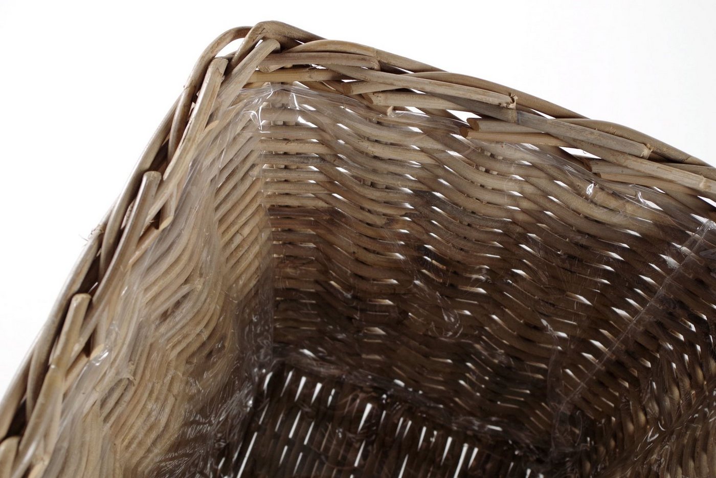 Kobolo Pflanzkübel Pflanzkorb Rattan grau eckig mit Folie 3-teilig (3 verschiedene Größen)