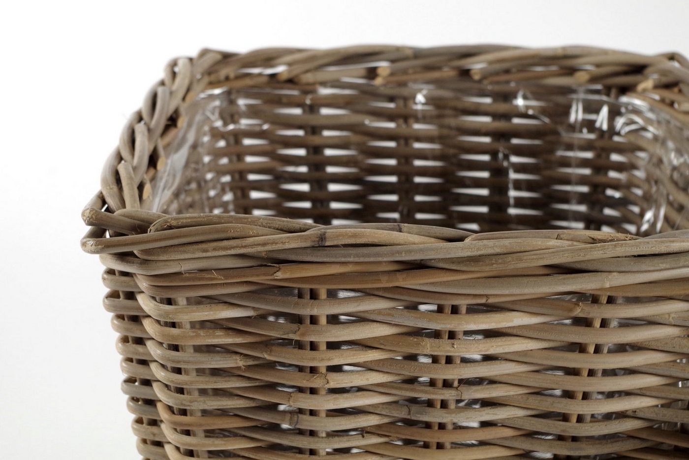 Kobolo Pflanzkübel Pflanzkorb Rattan grau eckig mit Folie 3-teilig (3 verschiedene Größen) Bild 2