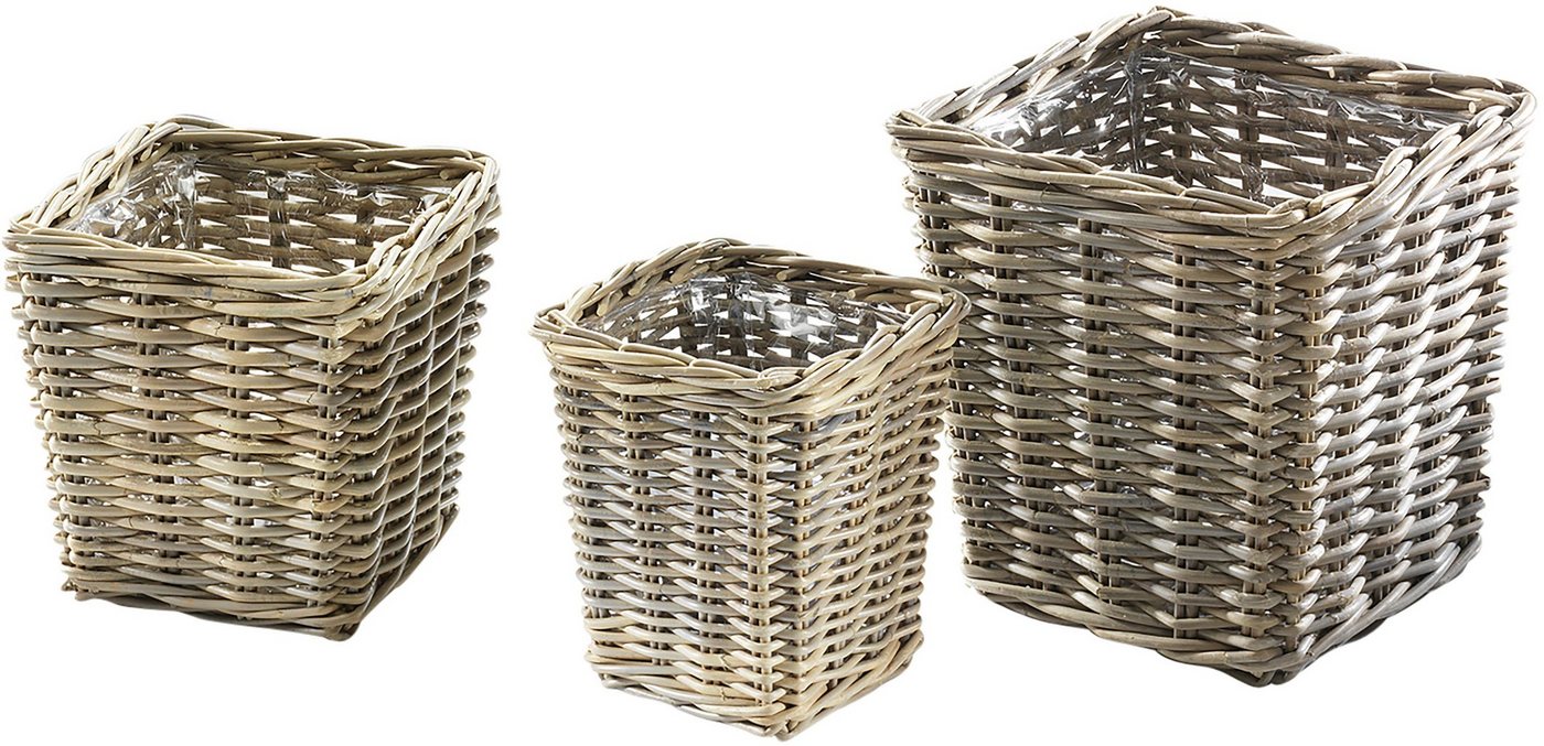 Kobolo Pflanzkübel Pflanzkorb Rattan grau eckig mit Folie 3-teilig (3 verschiedene Größen) Bild 3