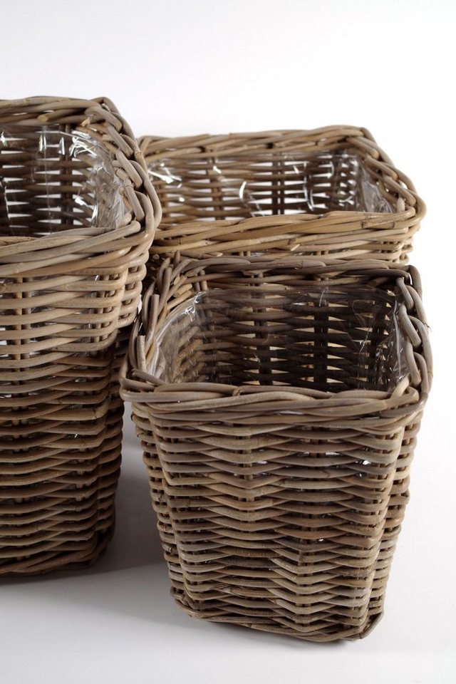 Kobolo Pflanzkübel Pflanzkorb Rattan grau eckig mit Folie 3-teilig (3 verschiedene Größen) Bild 5