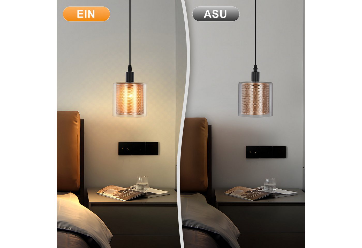 Nettlife Pendelleuchte Vintage Glas Gold E14 1 Flammig Esszimmer Hängelampe, mit Stecker und Schalter, ohne Leuchtmittel, Retro Esstisch Hängeleuchte für Wohnzimmer Küche Bild 3