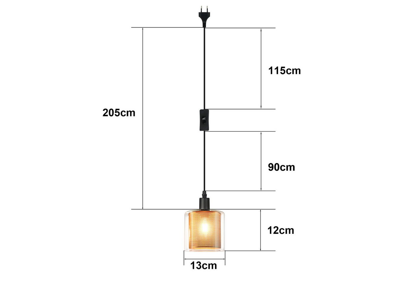 Nettlife Pendelleuchte Vintage Glas Gold E14 1 Flammig Esszimmer Hängelampe, mit Stecker und Schalter, ohne Leuchtmittel, Retro Esstisch Hängeleuchte für Wohnzimmer Küche Bild 5