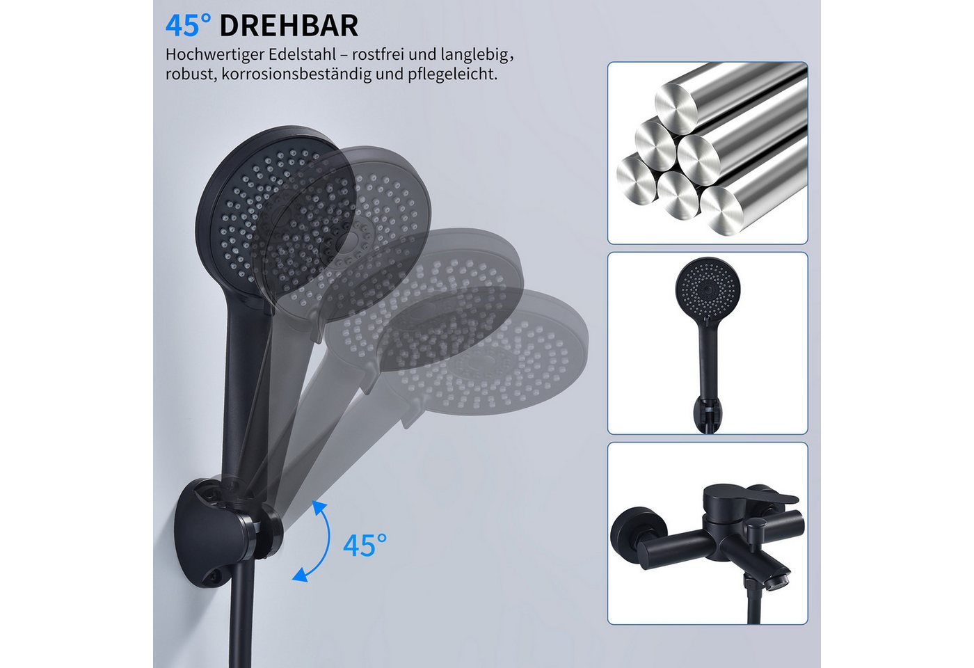 DESFAU Wannenarmatur Badewannenarmatur Set Schwarz mit 4-strahliger Handbrause,Edelstahl Badewannenarmatur Set Schwarz mit 4-strahliger Handbrause,Edelstahl Bild 2