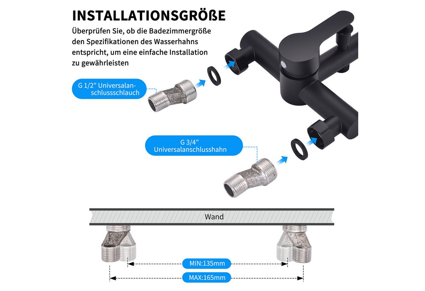 DESFAU Wannenarmatur Badewannenarmatur Set Schwarz mit 4-strahliger Handbrause,Edelstahl Badewannenarmatur Set Schwarz mit 4-strahliger Handbrause,Edelstahl Bild 5