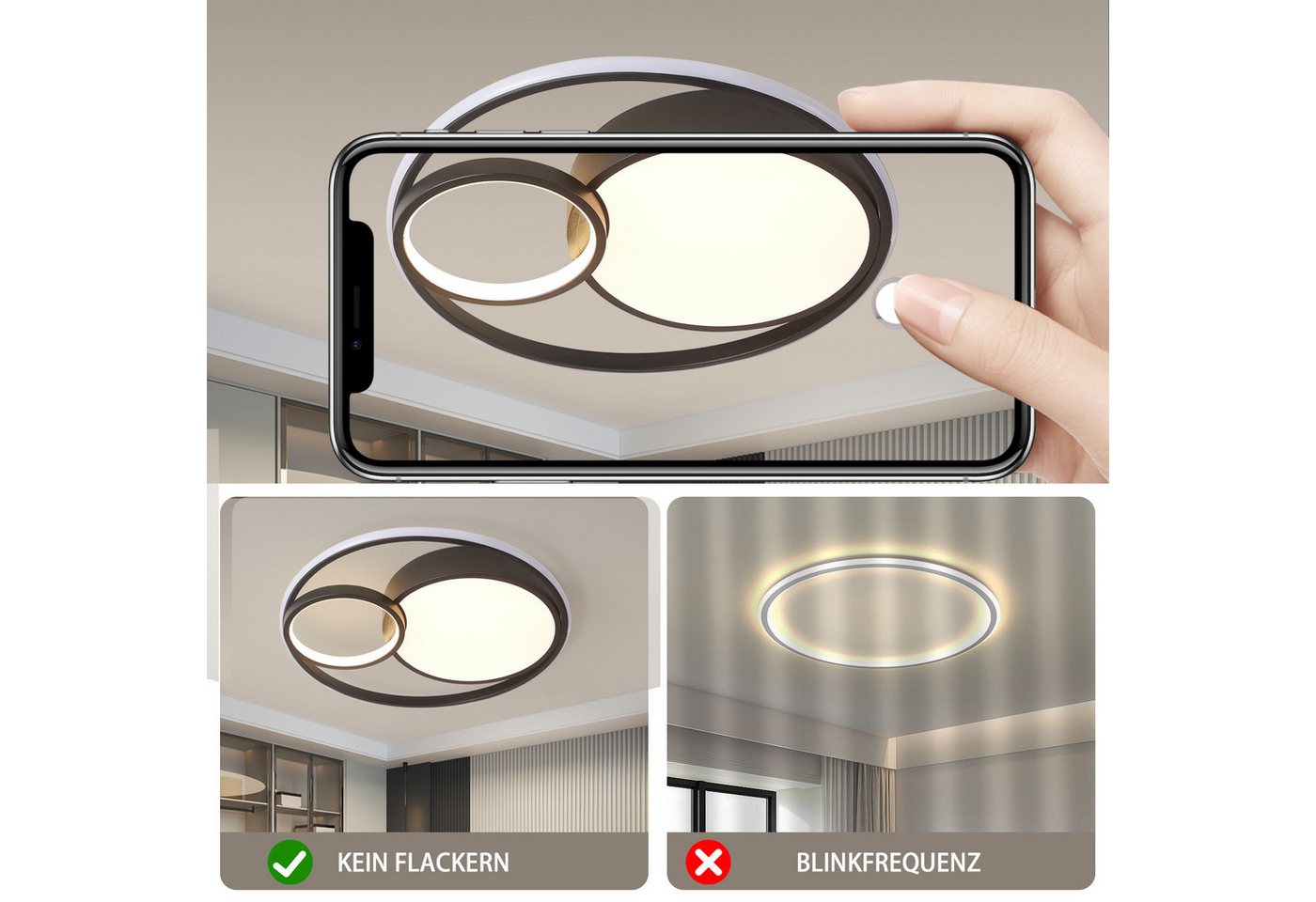 style home LED Deckenleuchte Modern Deckenlampe für Wohnzimmer Schlafzimmer, 55W-Dimmabr 3000-6000K, LED fest integriert, warmweiß bis kaltweiß dimmbar mit Fernbedienung, Runde Lampe aus Metall, 55W Ø50x8,5cm, Schwarz