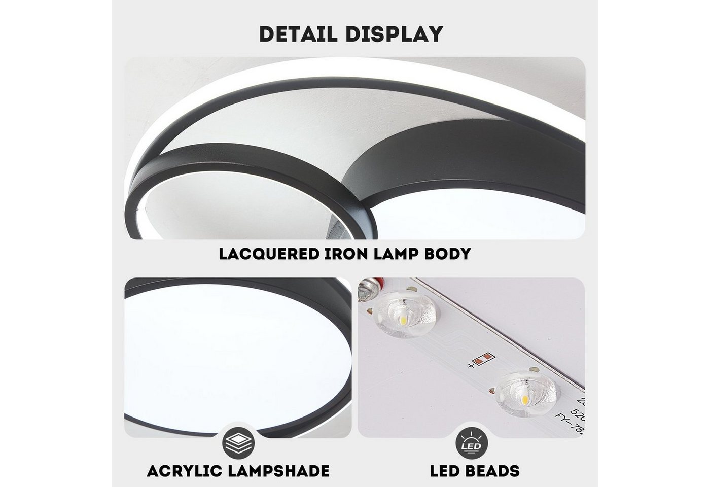 style home LED Deckenleuchte Modern Deckenlampe für Wohnzimmer Schlafzimmer, 55W-Dimmabr 3000-6000K, LED fest integriert, warmweiß bis kaltweiß dimmbar mit Fernbedienung, Runde Lampe aus Metall, 55W Ø50x8,5cm, Schwarz Bild 5