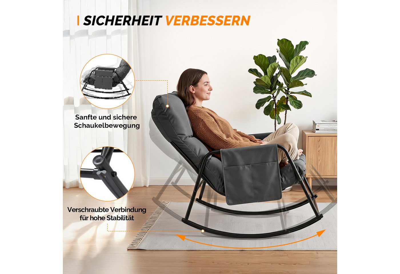 VINGLI Balkonset Balkonmöbel Set 3 teilig, Schaukelstühlen und Tisch, Grau/ Weiß Bild 2