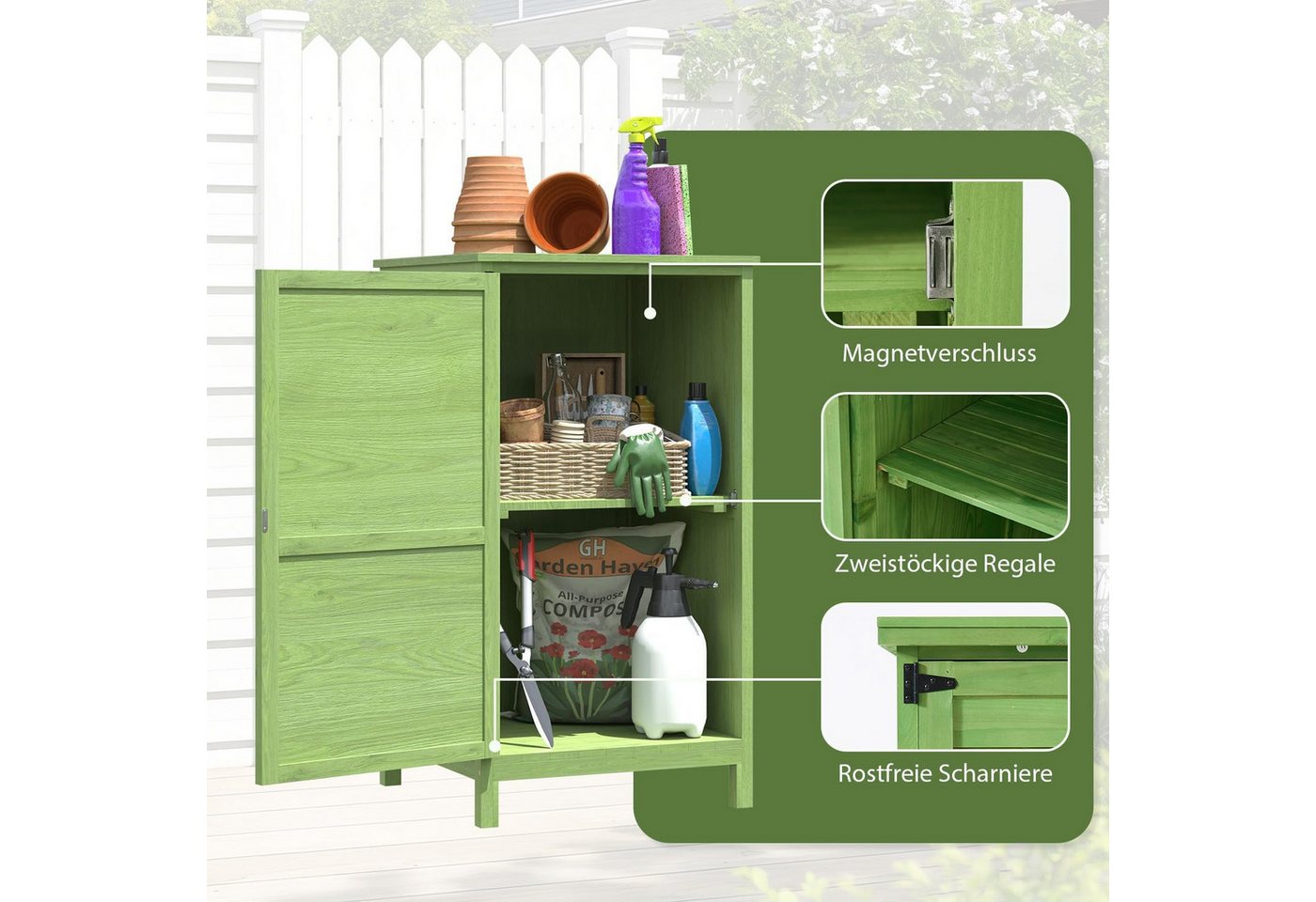 AOXUN Garten-Geräteschrank Holz Gartenschrank in Grün, mit verstellbaren Regalen, 55x54x100cm, BxT: 55x54 cm, (1 St) Bild 2