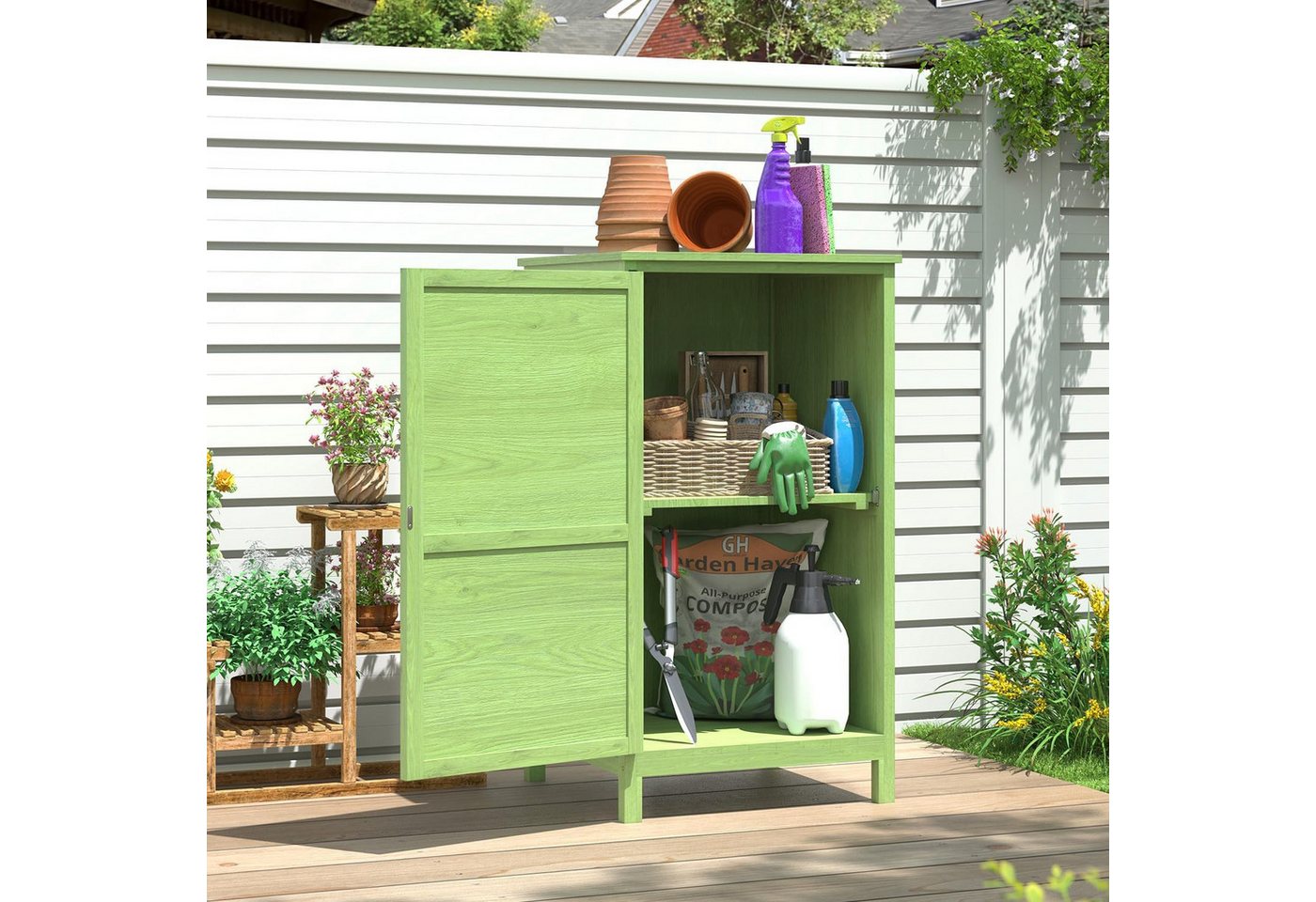 AOXUN Garten-Geräteschrank Holz Gartenschrank in Grün, mit verstellbaren Regalen, 55x54x100cm, BxT: 55x54 cm, (1 St) Bild 5