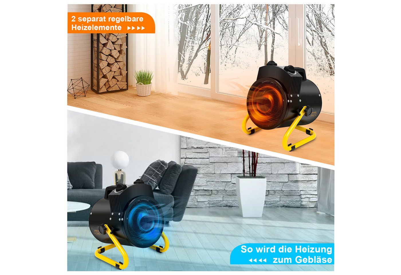 Clanmacy Keramikheizlüfter Gewächshausheizung 2KW IPX4 mit Thermostat Digital Elektro Heizlüfter