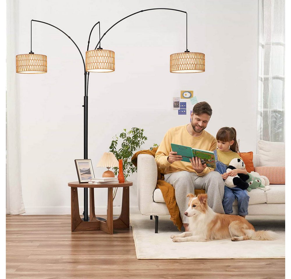 LMaxhome LED Stehlampe Boho Stehleuchte Rattan Drehknopfschalter Steh-Ecklampe 180CM, Doppelter Lampenschirm, LED fest integriert, Warmweißes Licht, mit 3 LED-Glühbirne Vintage Leselampe für Büro Schlafzimmer Wohnzimmer Bild 4