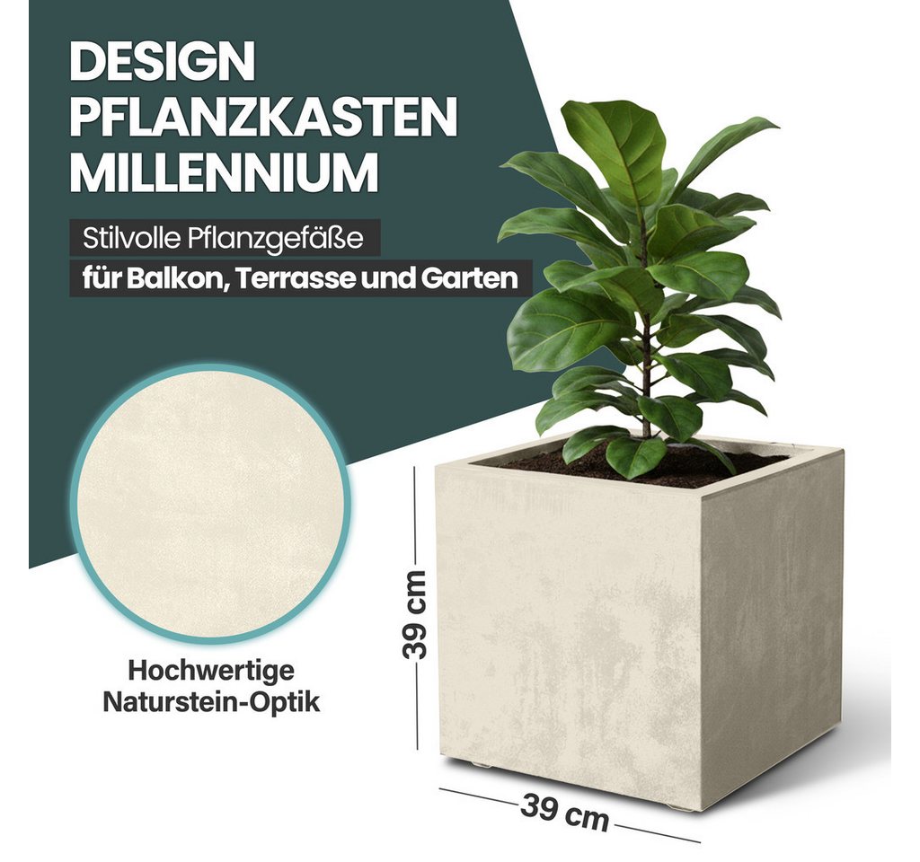 KreLeo Pflanzkübel 'Millennium' aus Kunststoff 40 Liter, eckig, 2 Stück (Farbe wählbar) Bild 4