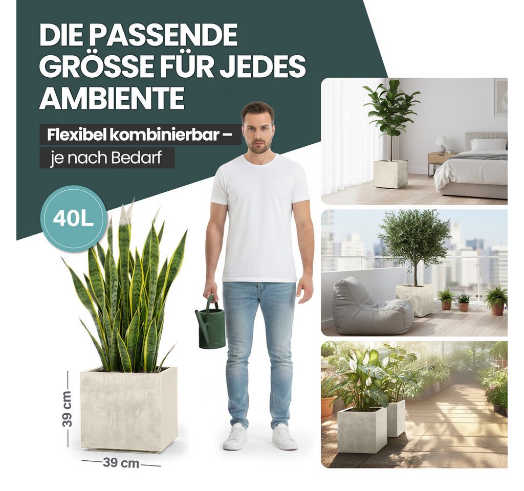 KreLeo Pflanzkübel 'Millennium' aus Kunststoff 40 Liter, eckig, 2 Stück (Farbe wählbar) Bild 5