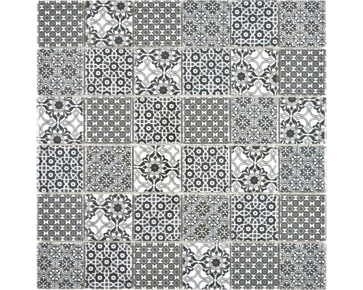 Mosafil Mosaikfliesen Keramik Mosaikfliesen Daymion Retrooptik Quadrat 47 Schwarz, Keramik 29.700x29.700, schwarz-grau, Verlegefertig auf ein Netz geklebt - Frostsicher - Wasserfest