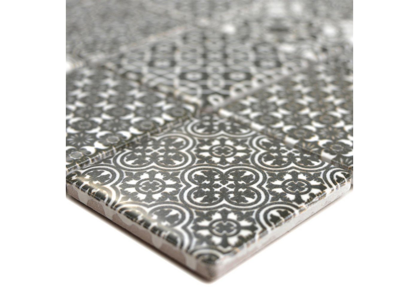 Mosafil Mosaikfliesen Keramik Mosaikfliesen Daymion Retrooptik Quadrat 47 Schwarz, Keramik 29.700x29.700, schwarz-grau, Verlegefertig auf ein Netz geklebt - Frostsicher - Wasserfest Bild 3