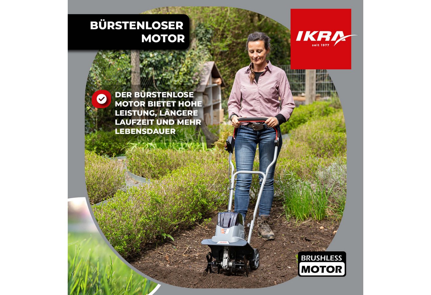 ikra GmbH Akku-Motorhacke IB-TC 36, 30 cm Arbeitsbreite, ohne Akku & Ladegerät, kompatibel mit BOSCH 36V