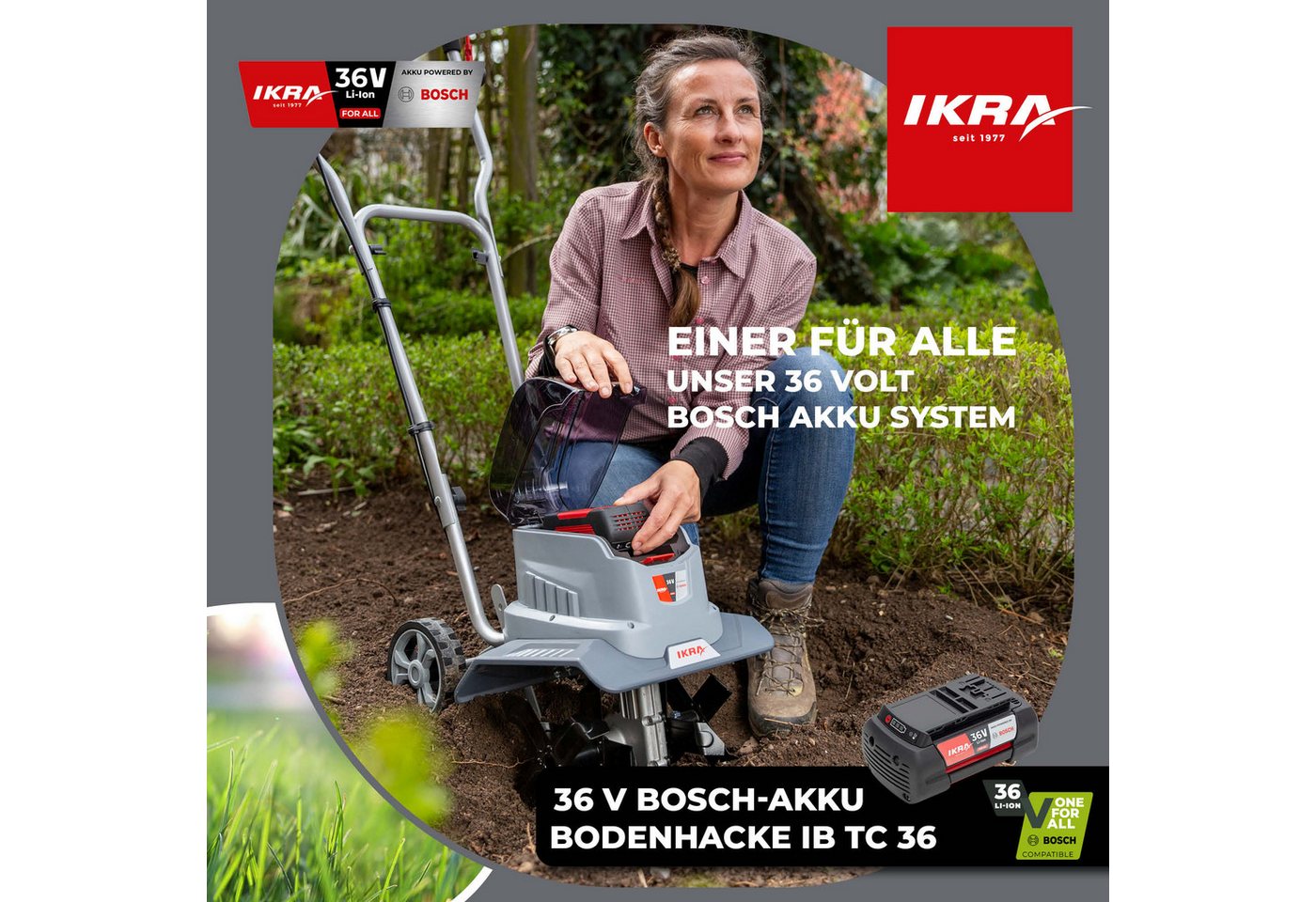 ikra GmbH Akku-Motorhacke IB-TC 36, 30 cm Arbeitsbreite, ohne Akku & Ladegerät, kompatibel mit BOSCH 36V Bild 4