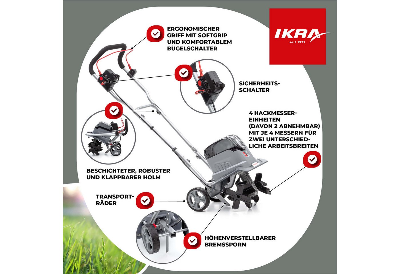 ikra GmbH Akku-Motorhacke IB-TC 36, 30 cm Arbeitsbreite, ohne Akku & Ladegerät, kompatibel mit BOSCH 36V Bild 5
