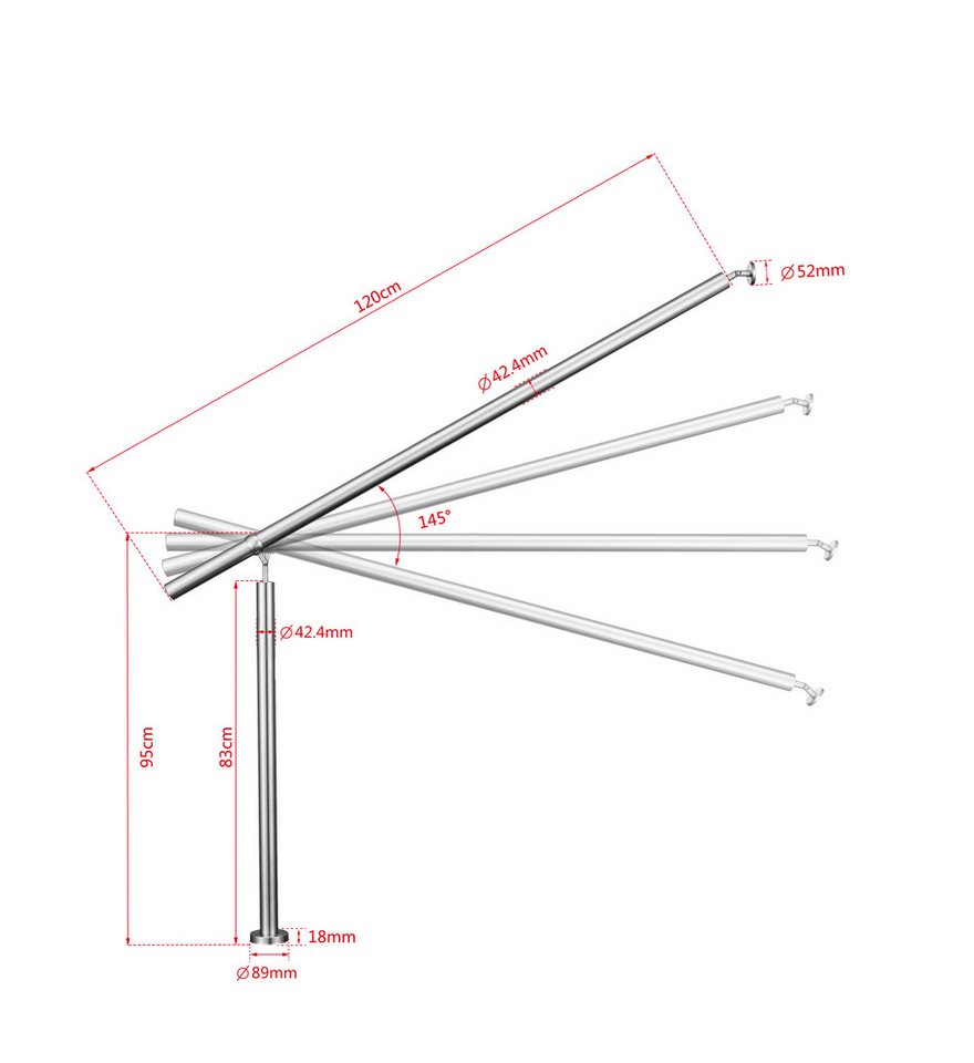 Duschparadies Handlauf Eingangsgeländer 150 cm, Geländer Edelstahl Handlauf, Treppengeländer, 120 cm Gesamtlänge, (Packung), Edelstahl, Silber/Schwarz, Länge: 100/120/150 cm, innen und außen