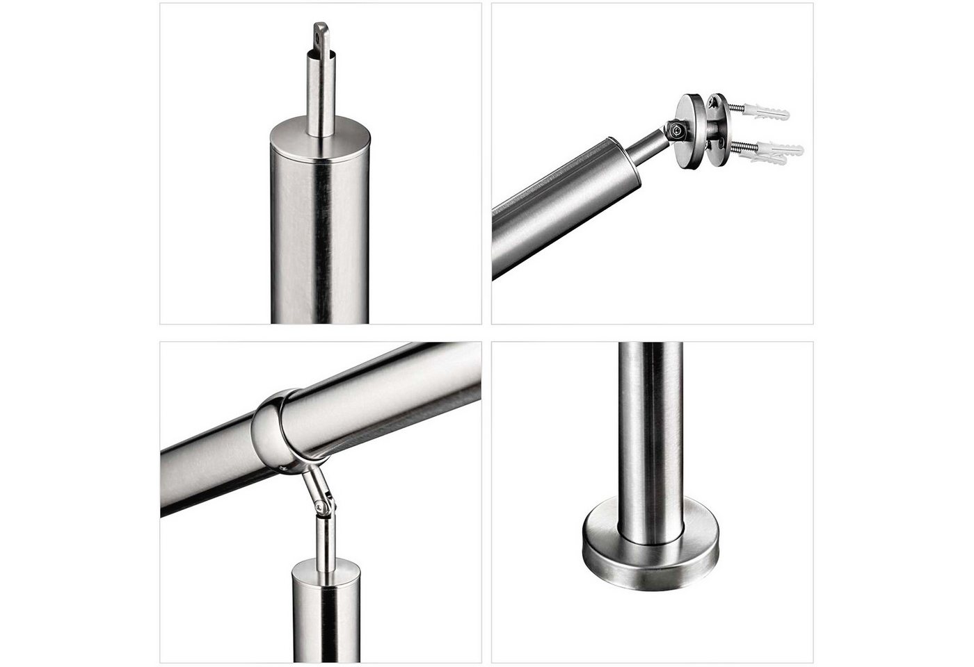 Duschparadies Handlauf Eingangsgeländer 150 cm, Geländer Edelstahl Handlauf, Treppengeländer, 120 cm Gesamtlänge, (Packung), Edelstahl, Silber/Schwarz, Länge: 100/120/150 cm, innen und außen Bild 4