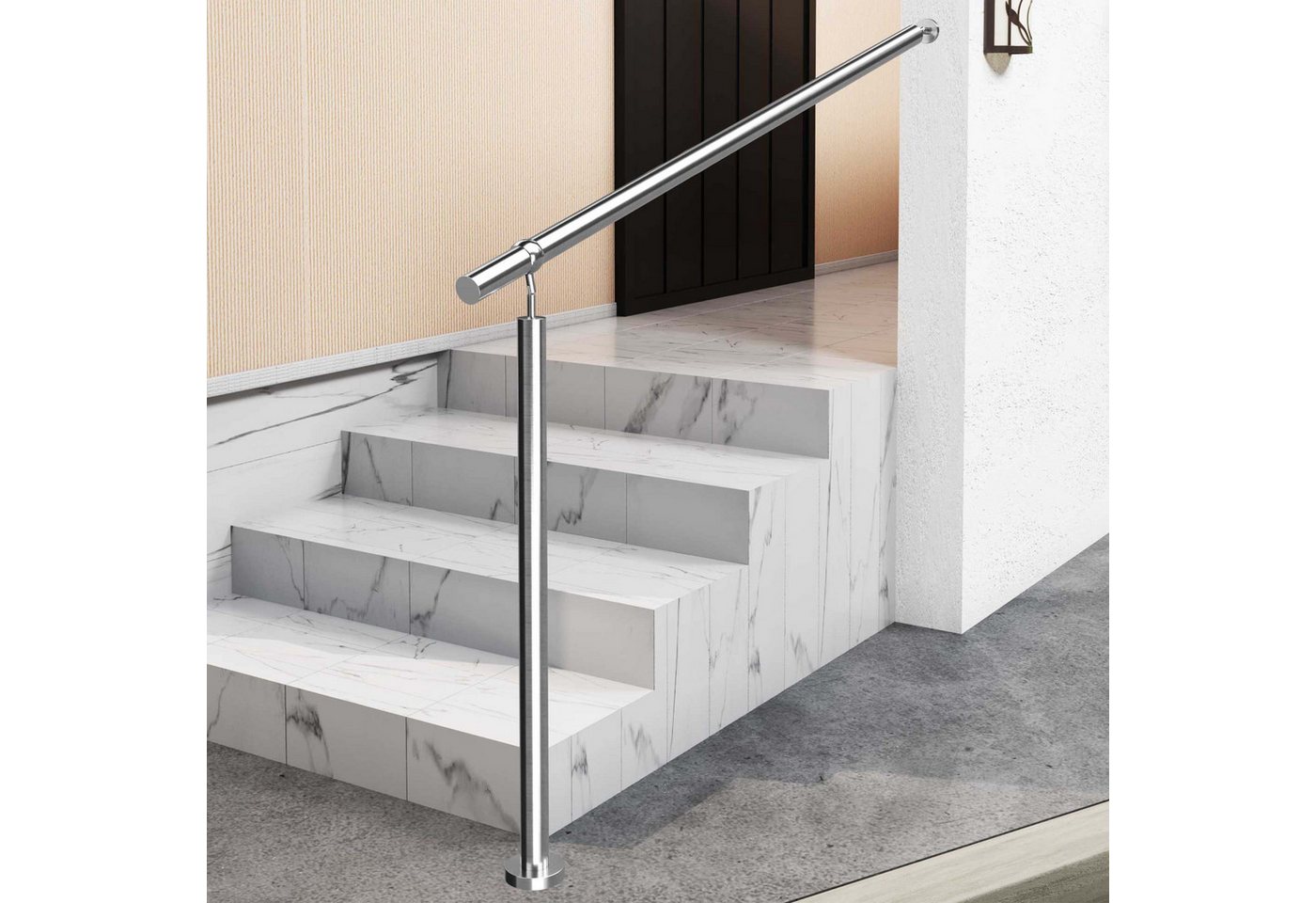 Duschparadies Handlauf Eingangsgeländer 150 cm, Geländer Edelstahl Handlauf, Treppengeländer, 120 cm Gesamtlänge, (Packung), Edelstahl, Silber/Schwarz, Länge: 100/120/150 cm, innen und außen Bild 5