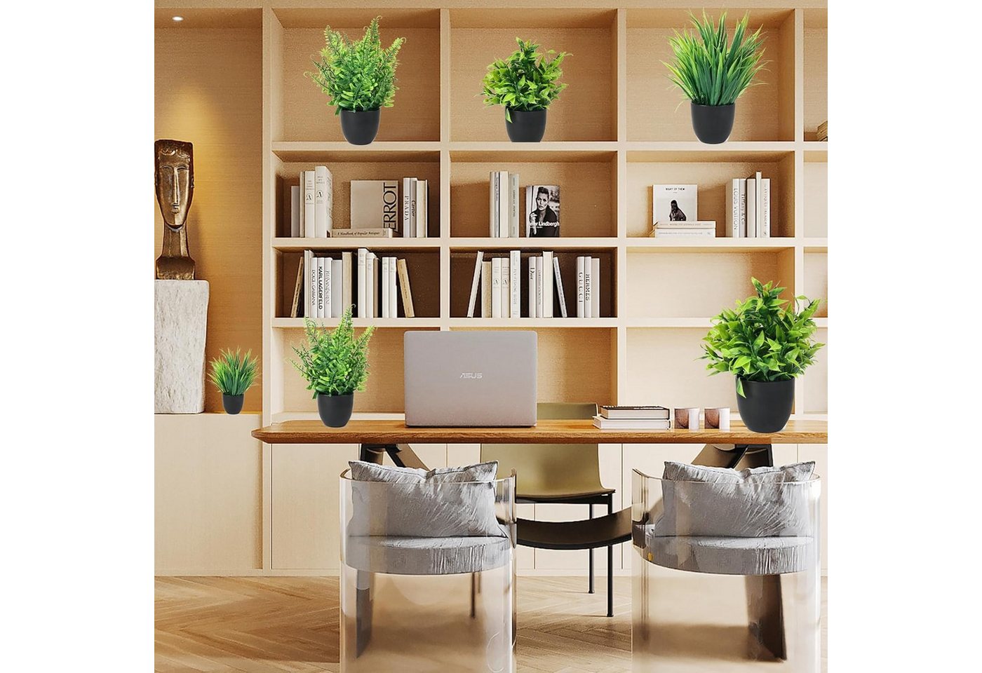 Kunstpflanze 4 künstliche Pflanzen mit Topf, kleine künstliche Pflanzen-Dekoration, Diwzbyn, geeignet für Wohnzimmer- und Bürodekoration Bild 3