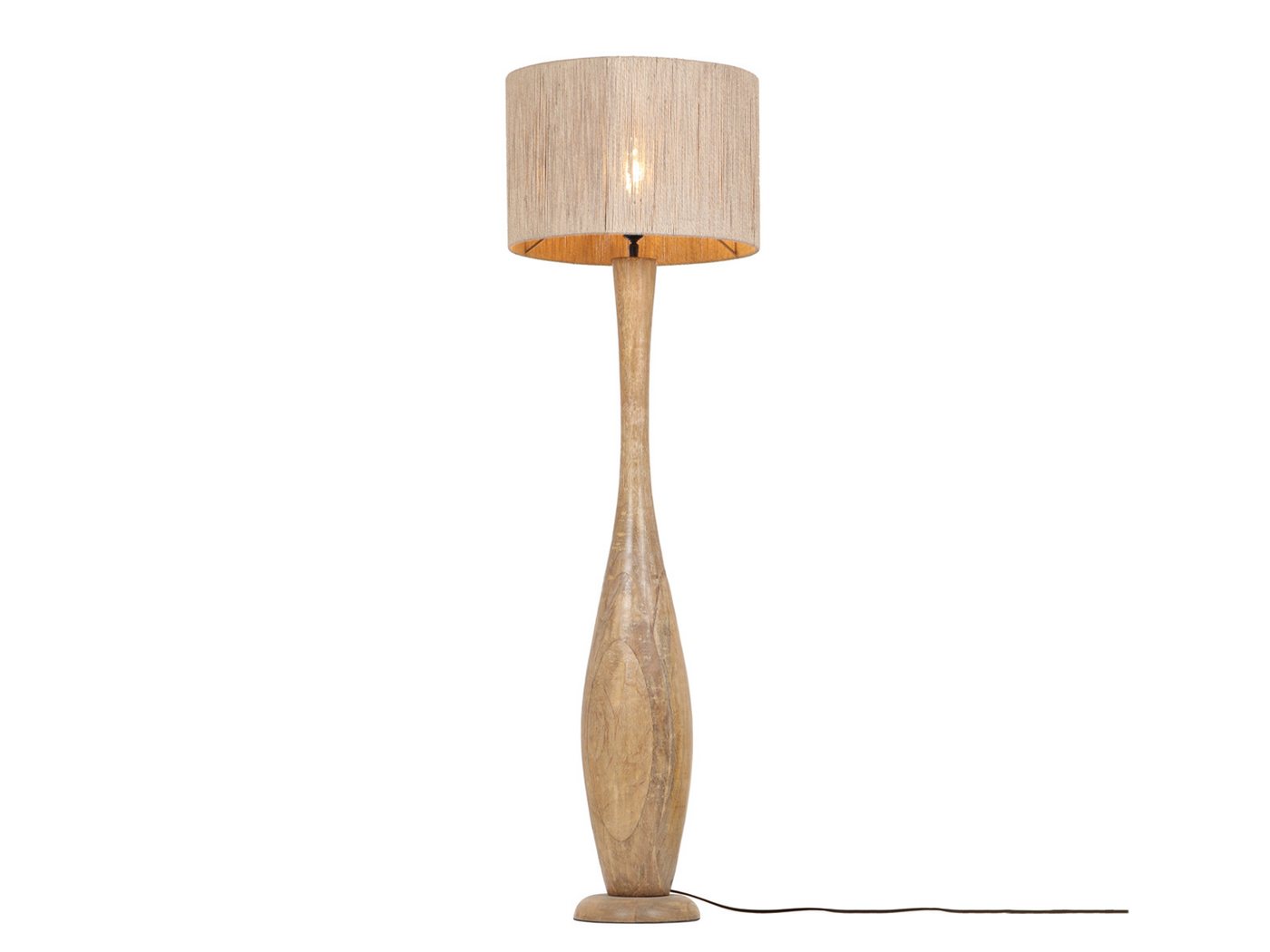 TRIO Leuchten LED Stehlampe, Dimmfunktion, LED wechselbar, warmweiß, besondere Boho Holz-lampe stehend Lampenschirm geflochten, Höhe 135cm
