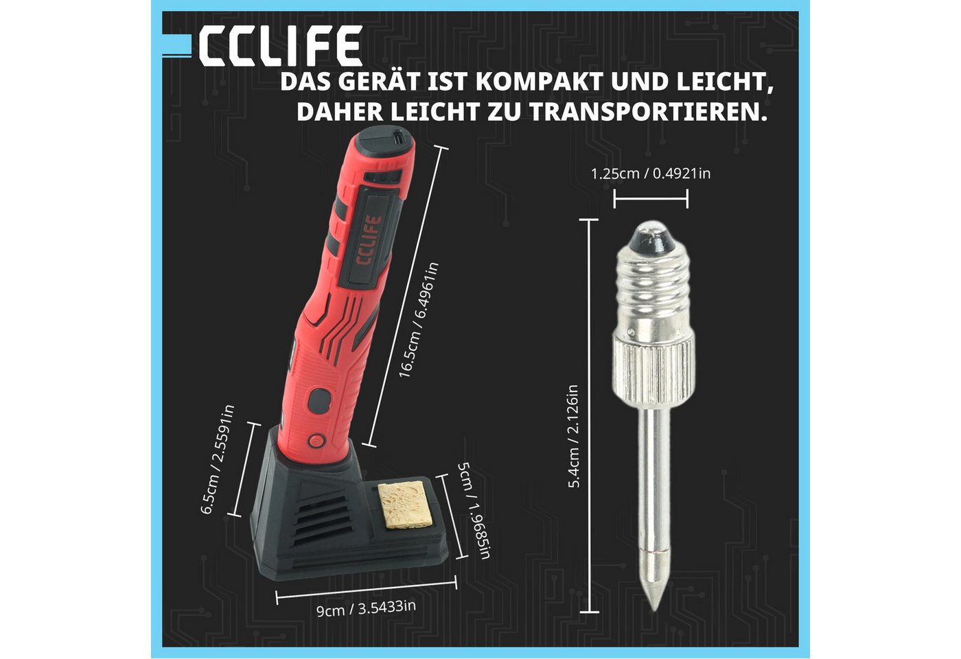 CCLIFE Lötpistole CCLIFE 8W Loetkolben Kabellos 480 Grad mit Basis USB Wiederaufladbar