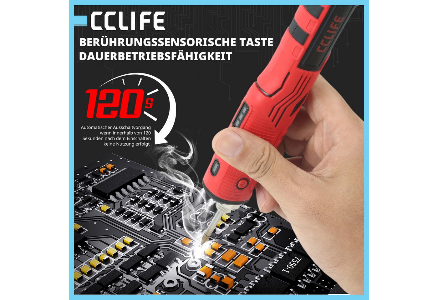 CCLIFE Lötpistole CCLIFE 8W Loetkolben Kabellos 480 Grad mit Basis USB Wiederaufladbar Bild 5