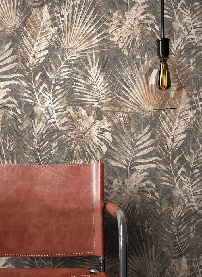 Newroom Vliestapete Tina Tapete Dschungeltapete Dschungel,Blätter,Monstera, Braun Tapete Tropisch Dschungel - Dschungeltapete Struktur Beige Anthrazit Floral Modern Blätter Monstera für Wohnzimmer Schlafzimmer Flur, Struktur Bild 3