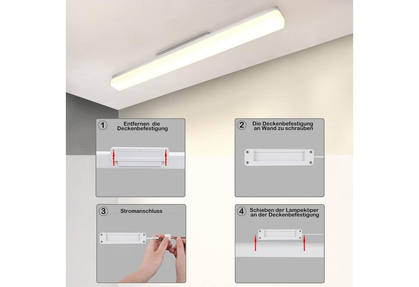 Nettlife LED Deckenleuchte weiß Licht hocheffiziente Lichtverteilung 20/40/60/90CM 4000K, LED fest integriert, Küche Wohnzimmer Schlafzimmer Esszimmer Balkon Flur Garage Keller Bild 2