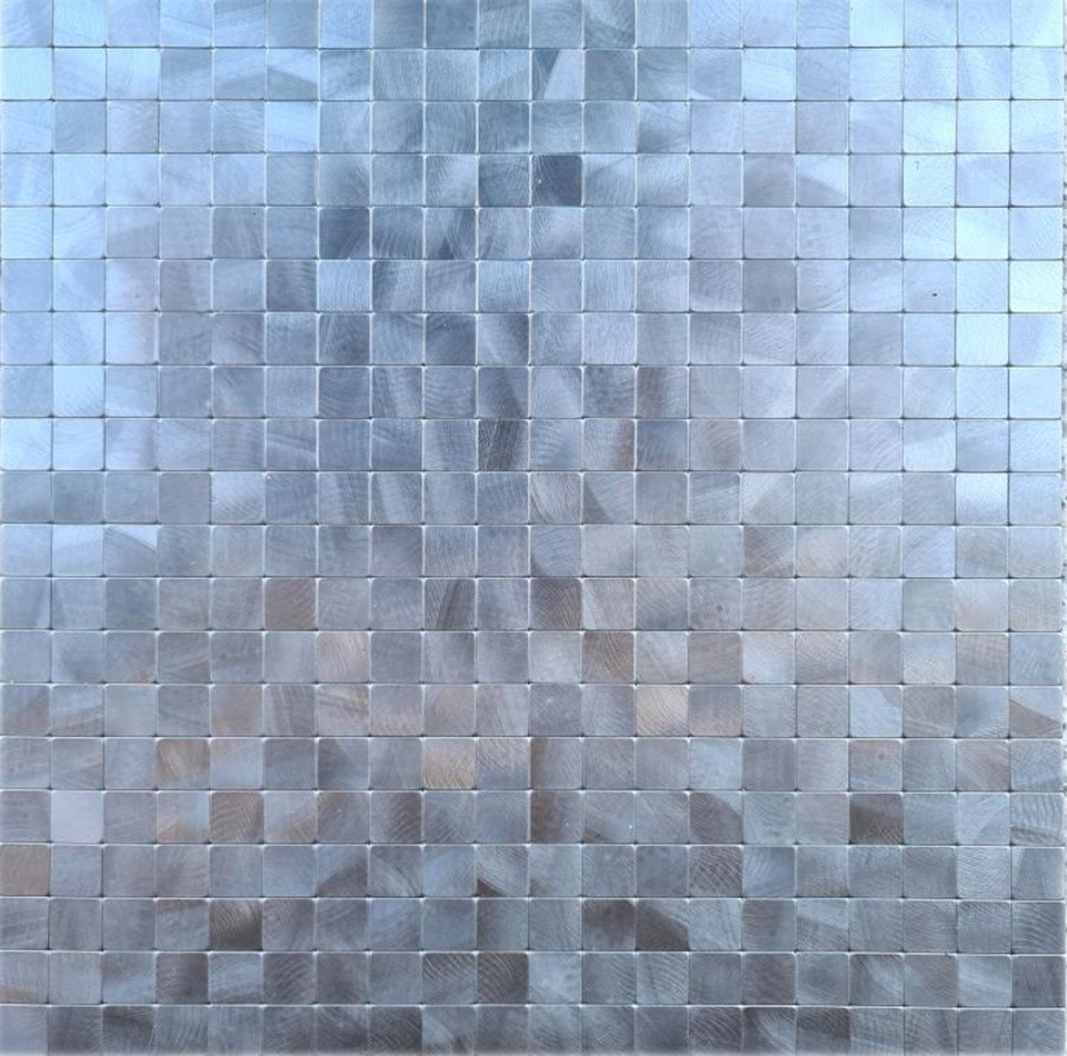 Mosani Wandfliese Selbstklebende Mosaik Fliesen Fliesenaufkleber Wanddeko, Aluminium Metall, Silber, Spritzwasserbereich geeignet, Küchenrückwand Spritzschutz