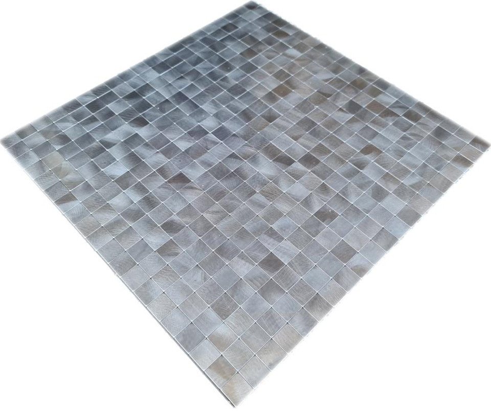 Mosani Wandfliese Selbstklebende Mosaik Fliesen Fliesenaufkleber Wanddeko, Aluminium Metall, Silber, Spritzwasserbereich geeignet, Küchenrückwand Spritzschutz Bild 2