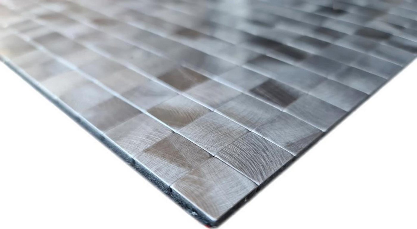Mosani Wandfliese Selbstklebende Mosaik Fliesen Fliesenaufkleber Wanddeko, Aluminium Metall, Silber, Spritzwasserbereich geeignet, Küchenrückwand Spritzschutz Bild 5