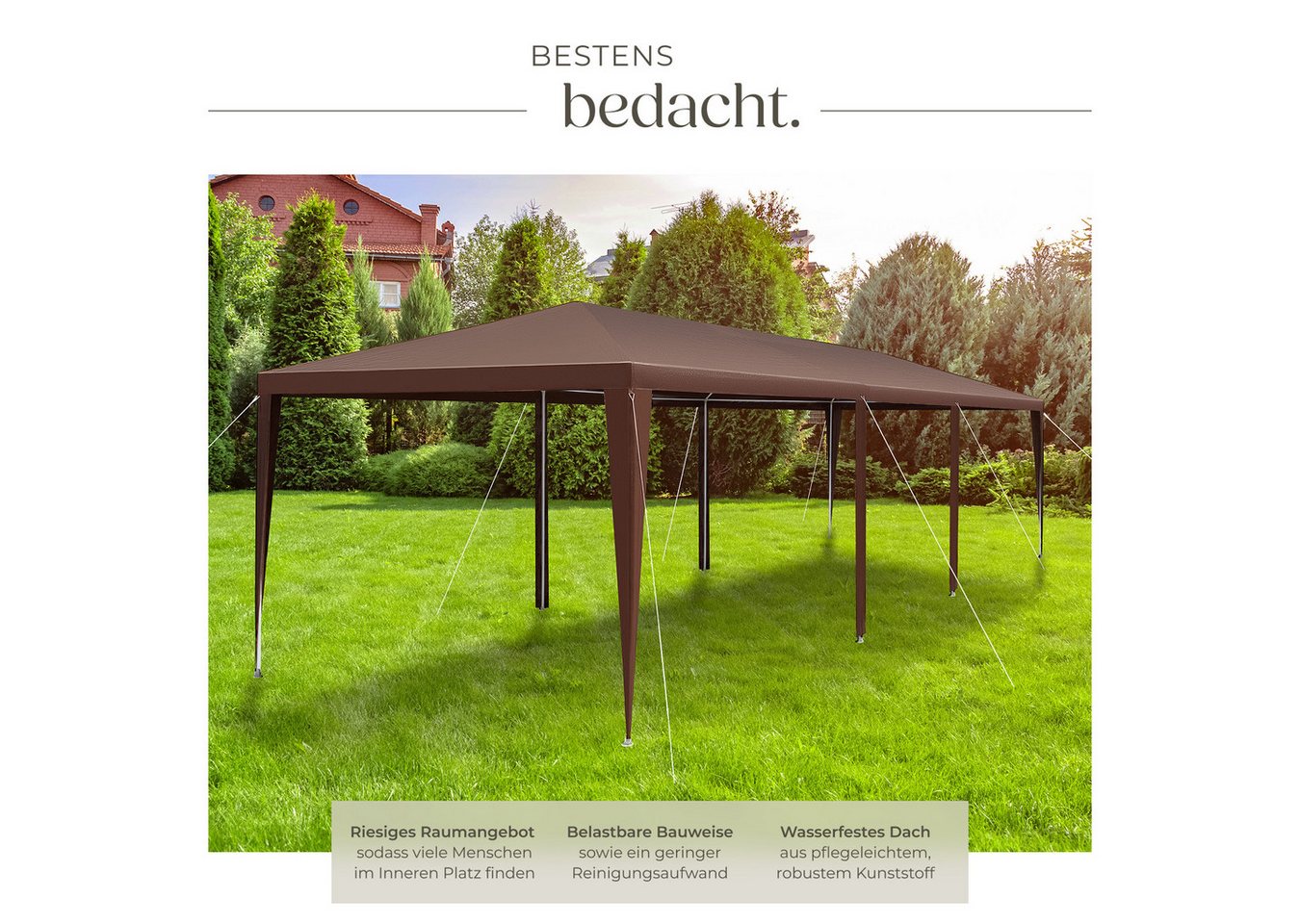 tectake Pavillon Rattan Gartenzelt in 2 Größen, inklusive Spannseilen und Heringen, mit 8 Seitenteilen, (Partyzelt Almchalet, in braun), im Steckystem, abnehmbare Seitenteile, mit UV-Schutz, wasserdicht