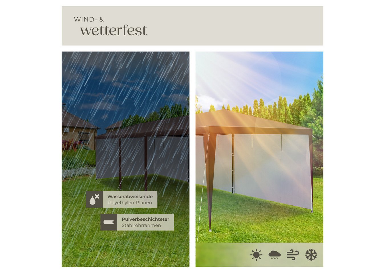tectake Pavillon Rattan Gartenzelt in 2 Größen, inklusive Spannseilen und Heringen, mit 8 Seitenteilen, (Partyzelt Almchalet, in braun), im Steckystem, abnehmbare Seitenteile, mit UV-Schutz, wasserdicht Bild 2