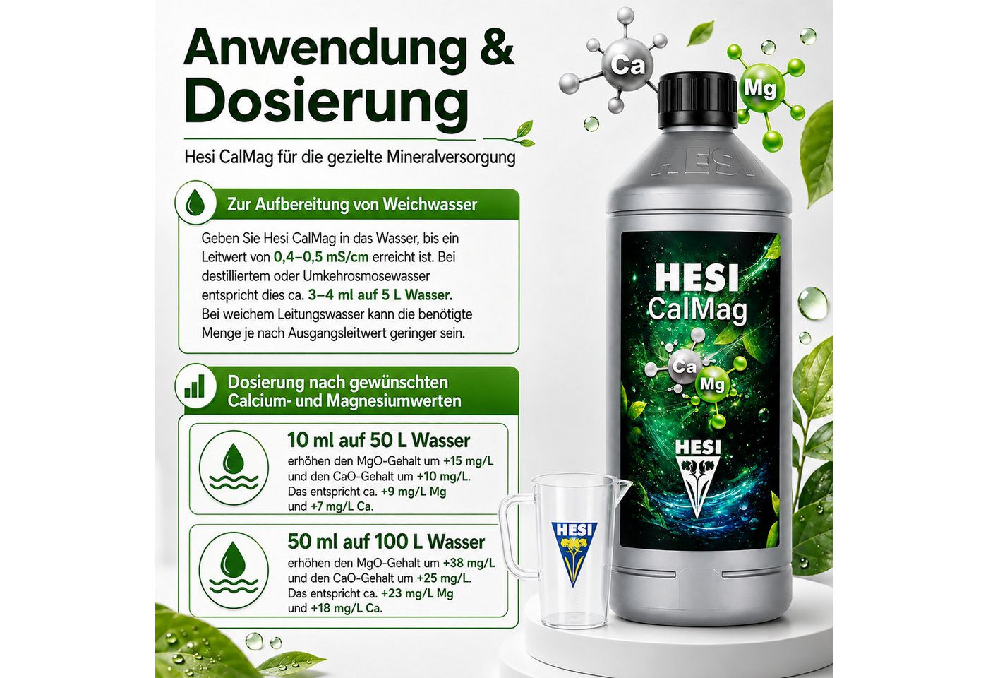 HESI Pflanzendünger 0,5 l HESI CalMag + HESI Messbecher, Calzium-Magnesium-Dünger, Vorteilspack, PERFEKTE MINERALBALANCE Bild 4