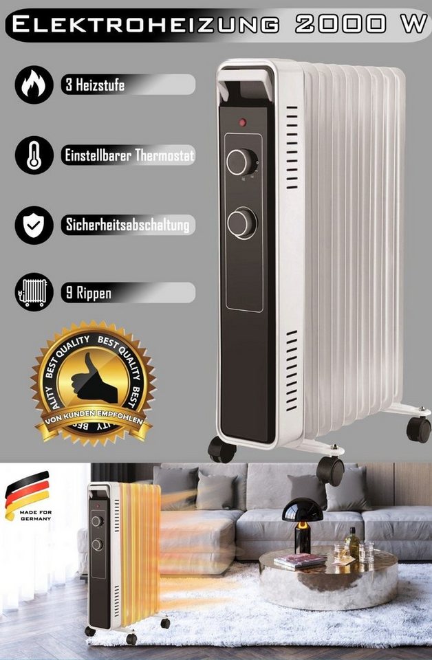 Trendmax Heizgerät Elektroheizung 2000 W mit 3 Heizstufen und einstellbarem Thermostat, 2000 W Bild 2