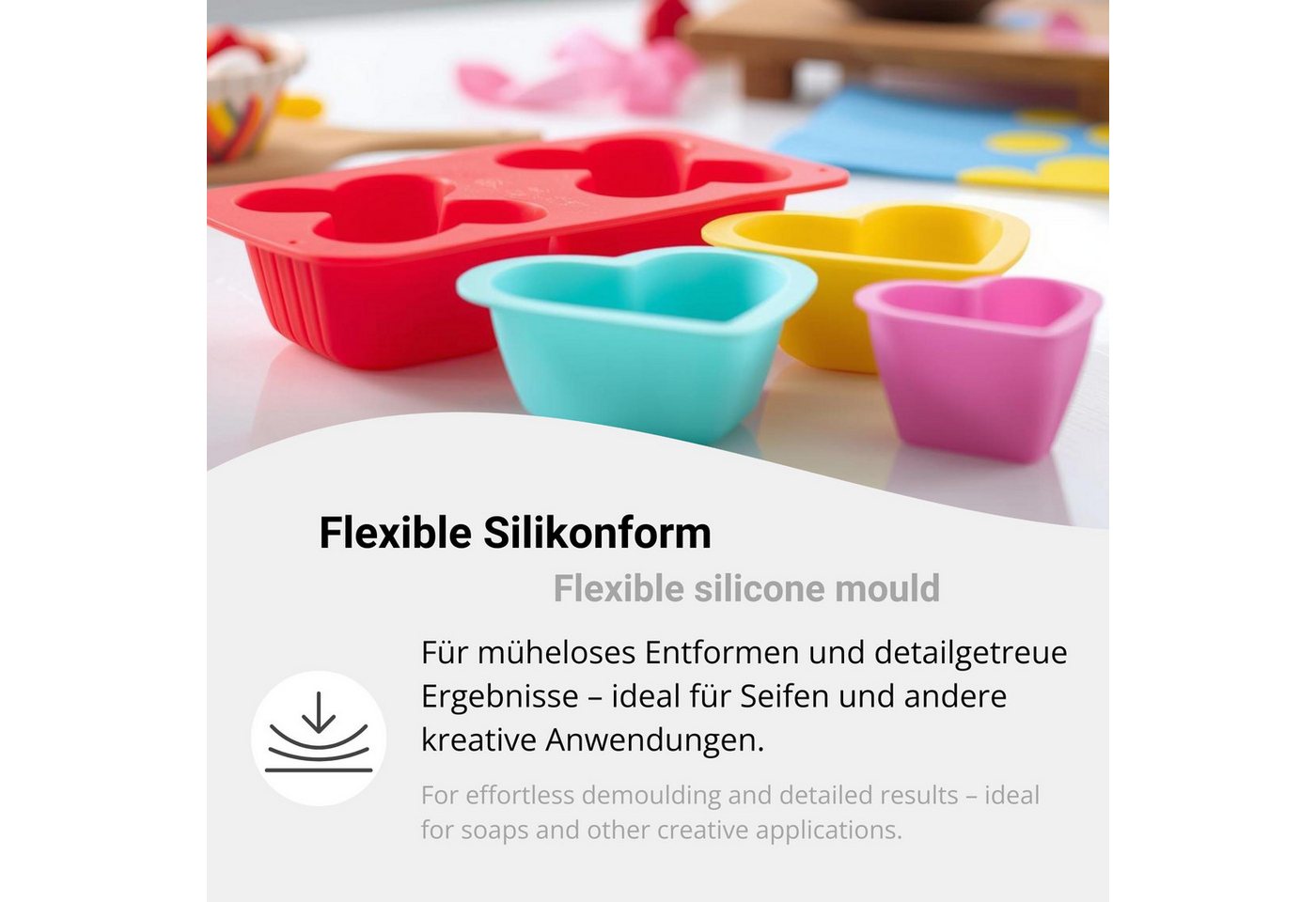 DistrEbution Silikonform 2 Herzen mit Rosenmuster & Love-Schriftzug, Seifenform Herz-Duo, Seife gießen Bild 2