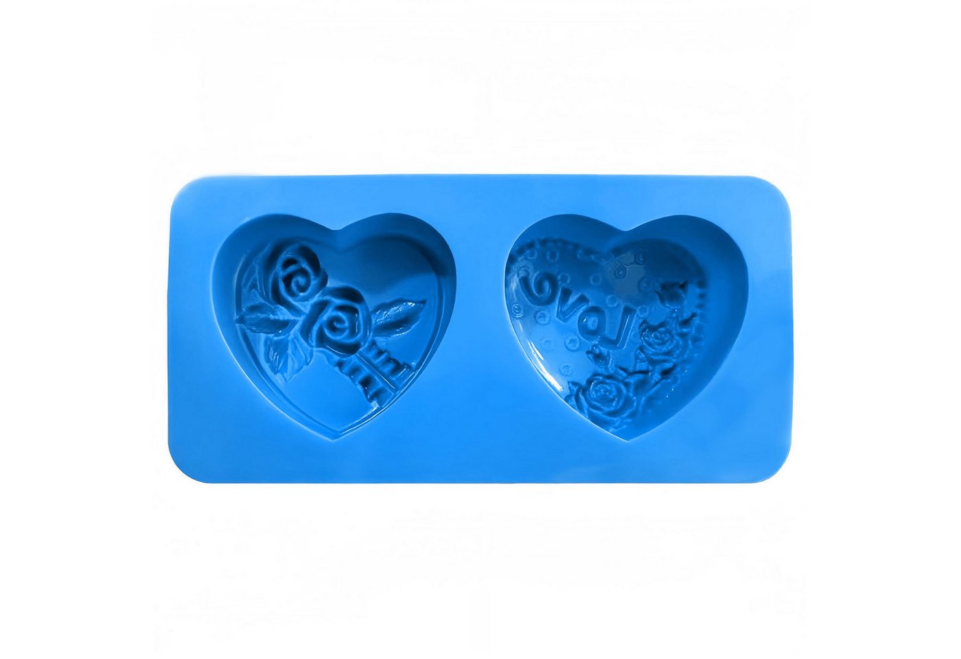 DistrEbution Silikonform 2 Herzen mit Rosenmuster & Love-Schriftzug, Seifenform Herz-Duo, Seife gießen Bild 4