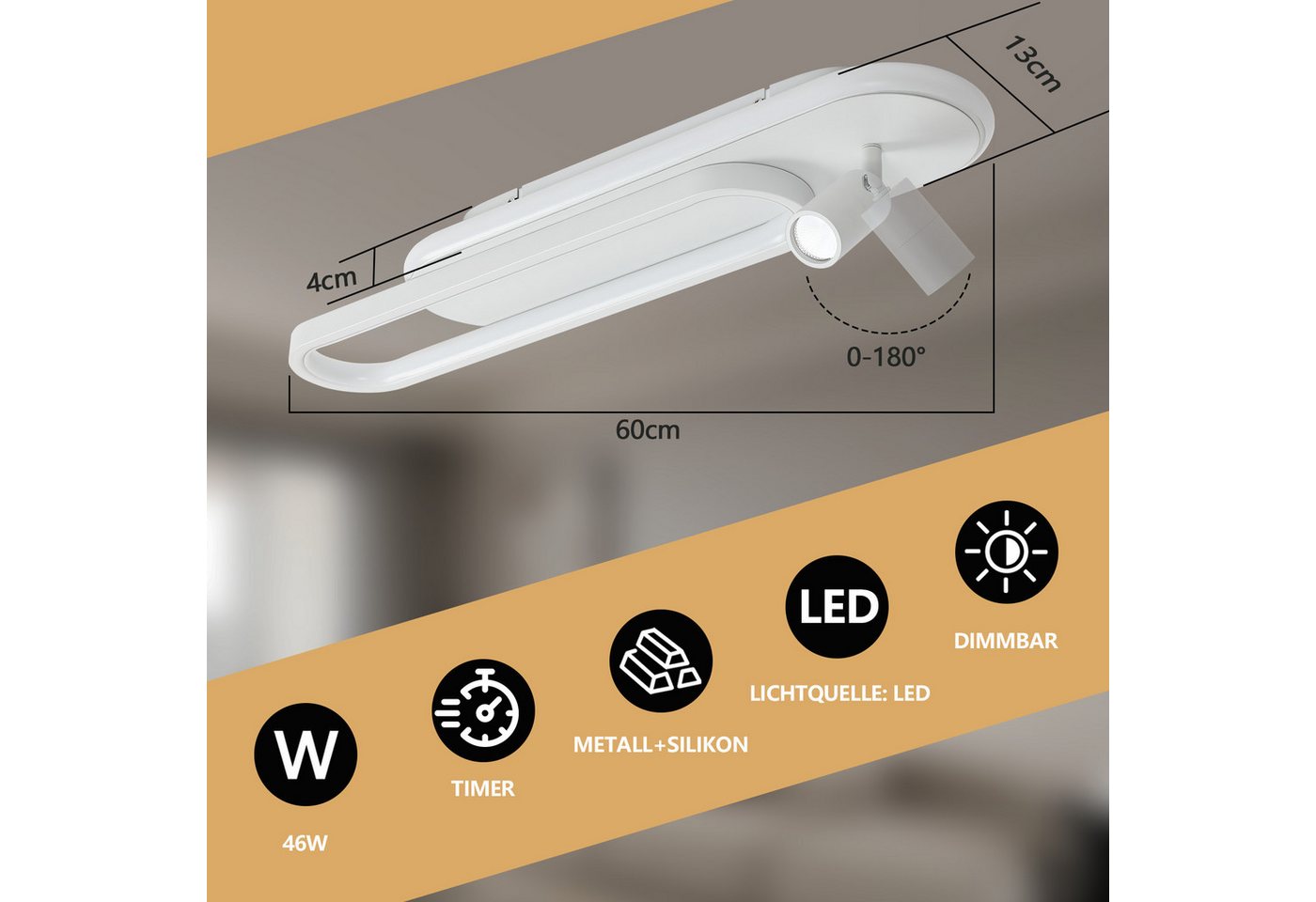 Nettlife LED Deckenleuchte Küche 46W Moderne Küchelampe stufenlos dimmbar schwarz/Weiß Spots, 3000-6500, LED fest integriert, Deckenlampe für Wohnzimmer Schlafzimmer Galerie