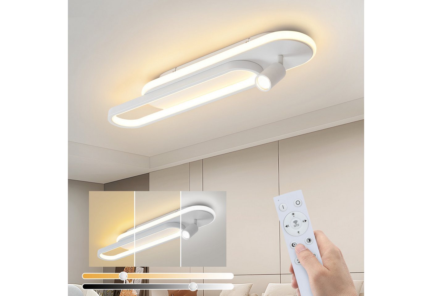 Nettlife LED Deckenleuchte Küche 46W Moderne Küchelampe stufenlos dimmbar schwarz/Weiß Spots, 3000-6500, LED fest integriert, Deckenlampe für Wohnzimmer Schlafzimmer Galerie Bild 4
