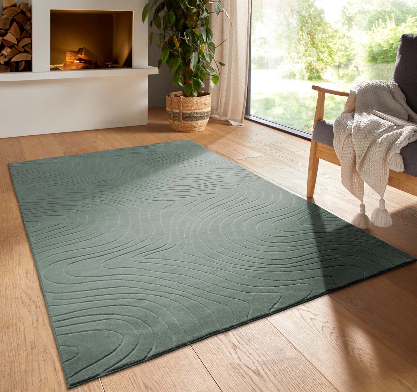 TaraCarpet Teppich TaraCarpet Homestyle 397 Organic, rund, Höhe: 10 mm, Organic hoch-tief weich waschbar grün 80x80 rund Bild 4