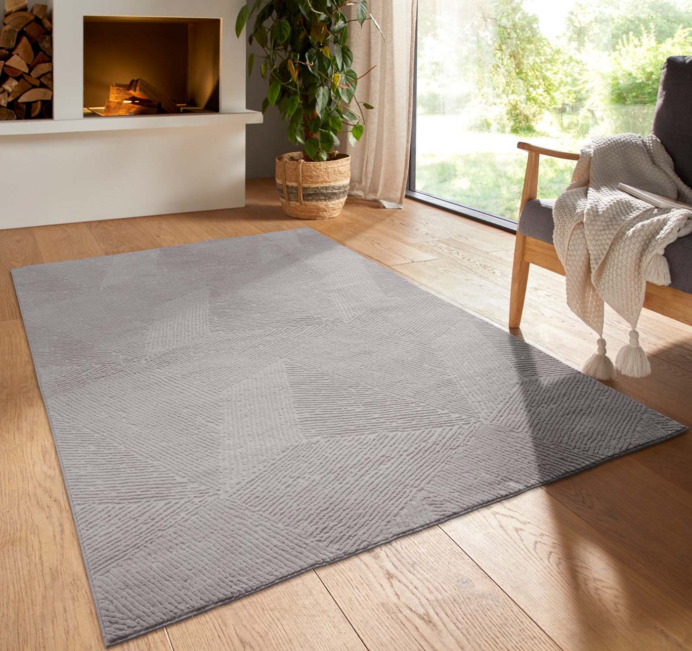 TaraCarpet Teppich TaraCarpet Homestyle 389 Fresco, rechteckig, Höhe: 10 mm, Fresco hoch-tief weich waschbar grau 60x120 Bild 3