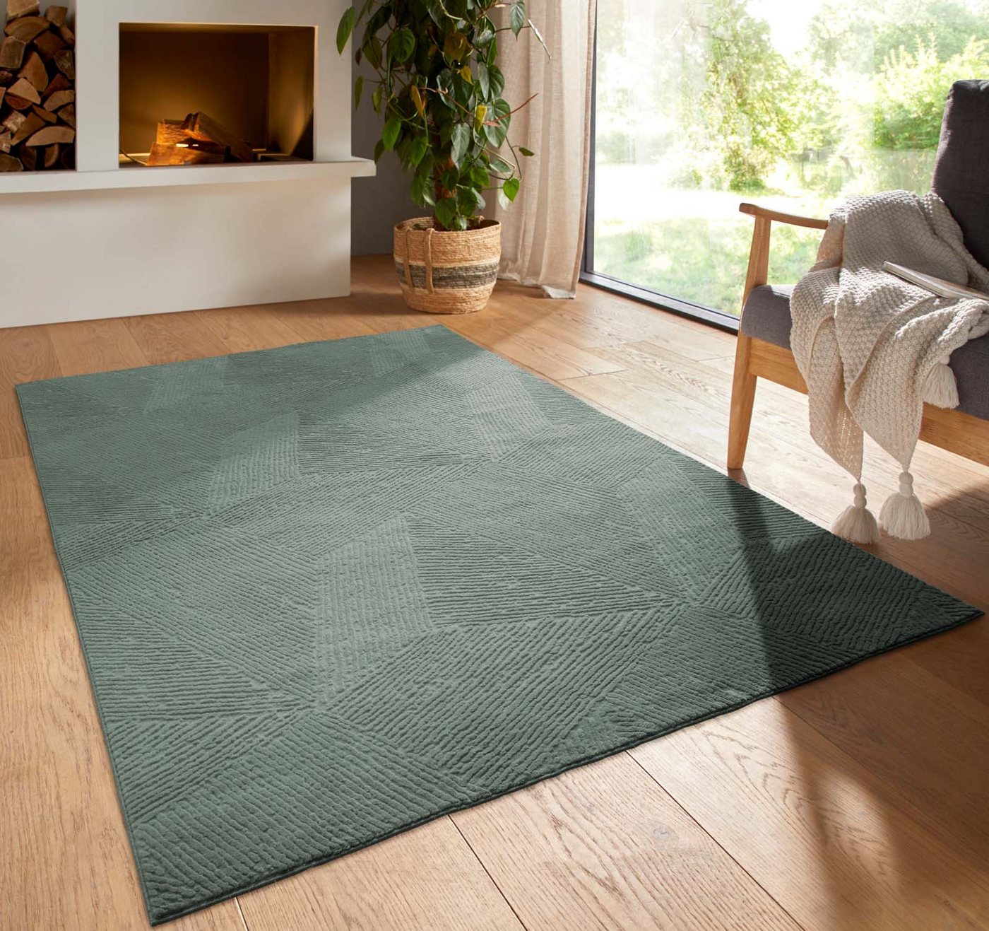 TaraCarpet Teppich TaraCarpet Homestyle 389 Fresco, rund, Höhe: 10 mm, Fresco hoch-tief weich waschbar grün 80x80 rund Bild 5